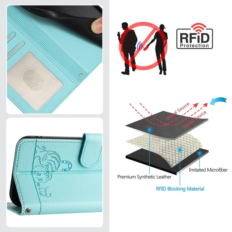For Ulefone Note 14 Cat Rat Embossed Pattern RFID Leather Phone Case with Lanyard(Mint Green) - Ulefone Cases by PMC Jewellery | Online Shopping South Africa | PMC Jewellery | Buy Now Pay Later Mobicred