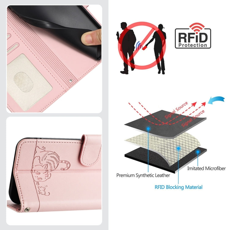 For Ulefone Note 14 Cat Rat Embossed Pattern RFID Leather Phone Case with Lanyard(Pink) - free shipping - PMC Jewellery - Order now!