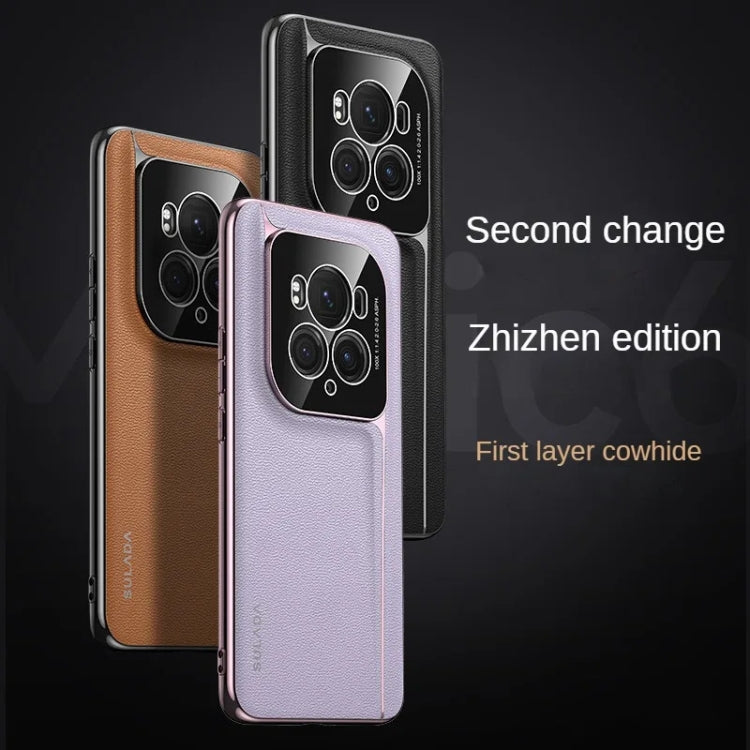 For Honor Magic6 SULADA Frameless Top Layer Cowhide Leather + PC Phone Case(Purple) - free shipping - PMC Jewellery - Order now!