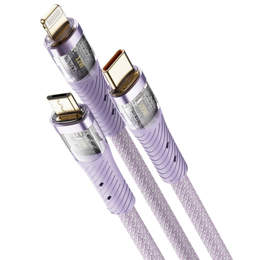 ROCK G20 1.5m 100W 3 in 1 USB-C / Type-C Fast Charging Data Cable(Purple) - Multifunctional Cable by ROCK | Online Shopping South Africa | PMC Jewellery | Buy Now Pay Later Mobicred