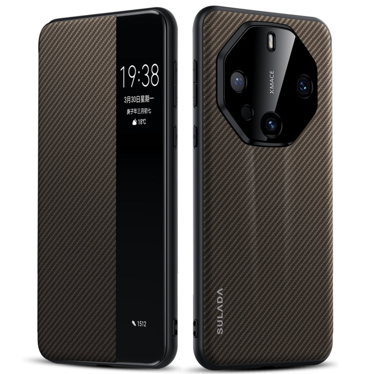 For Huawei Mate 60 RS Ultimate SULADA Kevlar 600D Texture Smart Window Leather Phone Case(Brown) - free shipping - PMC TechLife - Order now!