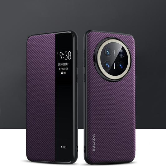 For Huawei Mate 70 Pro / Mate 70 Pro+ SULADA Kevlar 600D Texture Smart Window Leather Phone Case(Purple) - Huawei Cases by SULADA | Online Shopping South Africa | PMC Jewellery | Buy Now Pay Later Mobicred