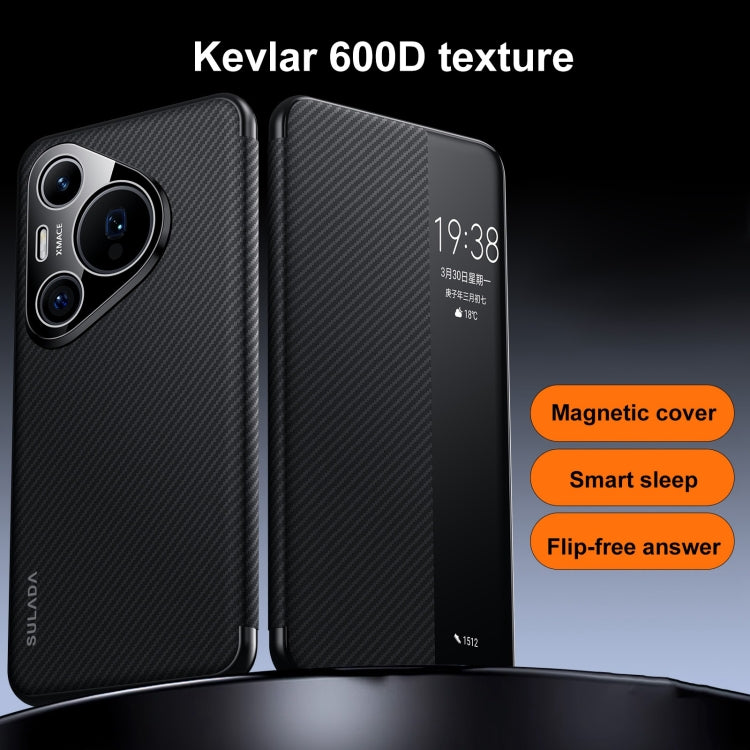 For Huawei Mate 70 Pro / Mate 70 Pro+ SULADA Kevlar 600D Texture Smart Window Leather Phone Case(Black) - Huawei Cases by SULADA | Online Shopping South Africa | PMC TechLife | Buy Now Pay Later Mobicred