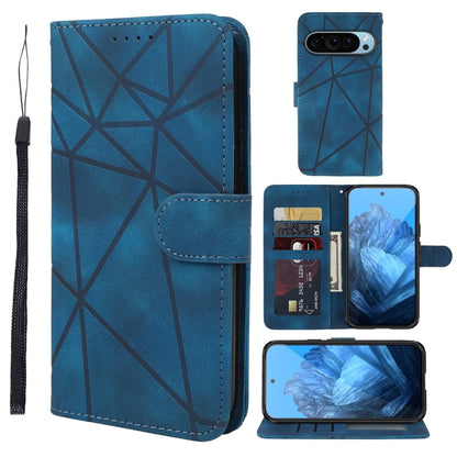 For Google Pixel 9 / 9 Pro Skin Feel Geometric Lines Leather Phone Case(Blue) - Google Cases by PMC Jewellery | Online Shopping South Africa | PMC Jewellery | Buy Now Pay Later Mobicred