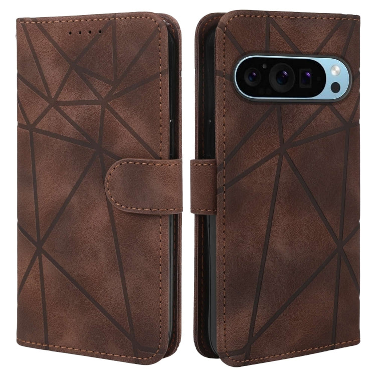 For Google Pixel 9 / 9 Pro Skin Feel Geometric Lines Leather Phone Case(Brown) - Google Cases by PMC Jewellery | Online Shopping South Africa | PMC Jewellery | Buy Now Pay Later Mobicred