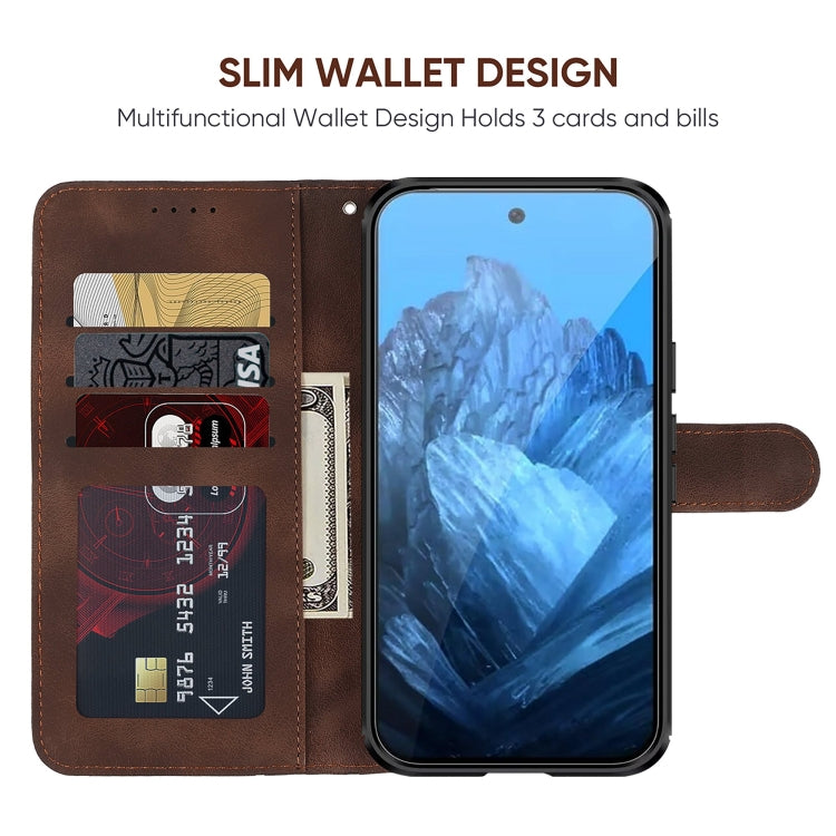 For Google Pixel 9 / 9 Pro Skin Feel Geometric Lines Leather Phone Case(Brown) - Google Cases by PMC Jewellery | Online Shopping South Africa | PMC Jewellery | Buy Now Pay Later Mobicred