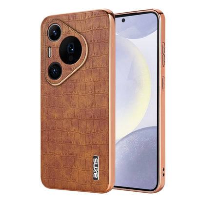 For Huawei Pura 70 Pro / 70 Pro+ AZNS Electroplated Frame Crocodile Texture Full Coverage Phone Case(Brown) - Huawei Cases by AZNS | Online Shopping South Africa | PMC Jewellery | Buy Now Pay Later Mobicred