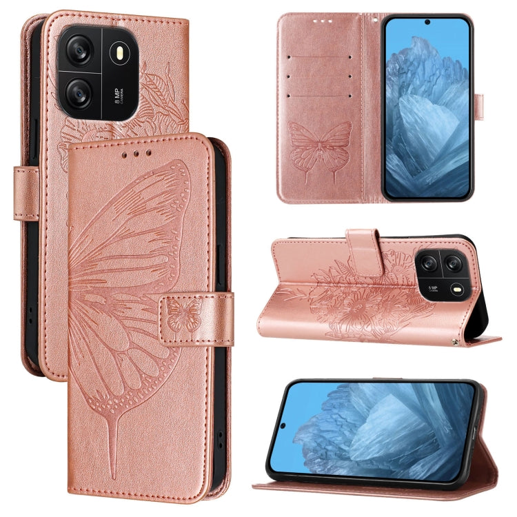 For Blackview Wave 6C Embossed Butterfly Leather Phone Case(Rose Gold) - More Brand by PMC TechLife | Online Shopping South Africa | PMC TechLife | Buy Now Pay Later Mobicred