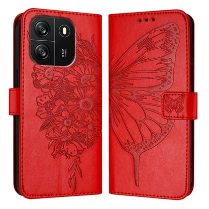 For Blackview Wave 6C Embossed Butterfly Leather Phone Case(Red) - More Brand by PMC Jewellery | Online Shopping South Africa | PMC Jewellery | Buy Now Pay Later Mobicred