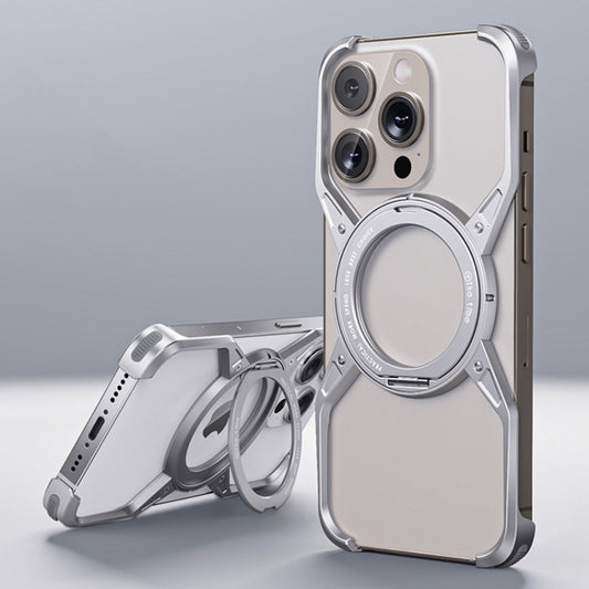 For iPhone 13 Pro Max / 14 Pro Max Aluminum Alloy Frameless 360-Degree Rotating Phone Case(Silver) - iPhone 14 Pro Max Tempered Glass by PMC Jewellery | Online Shopping South Africa | PMC Jewellery | Buy Now Pay Later Mobicred