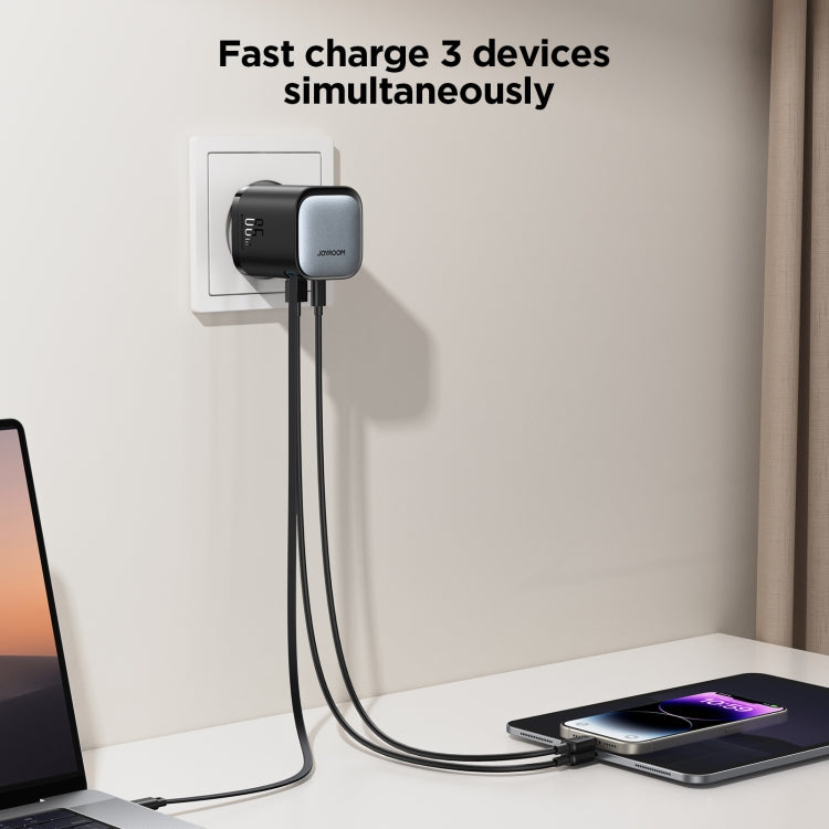 JOYROOM JR-TCL02 GaN 65W 2-Port Charger with Retractable Cable, EU Plug - free shipping - PMC TechLife - Order now!