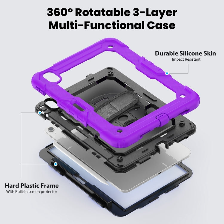 For iPad Air 11 2025 / 2024 Turntable Holder Silicone Hybrid PC Tablet Case with Shoulder Strap(Purple) - free shipping - PMC TechLife - Order now!