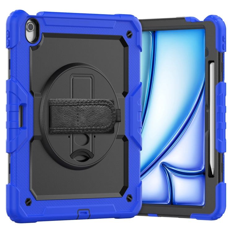 For iPad Air 13 2025 / 2024 Turntable Holder Silicone Hybrid PC Tablet Case with Shoulder Strap(Black + Dark Blue) - free shipping - PMC TechLife - Order now!