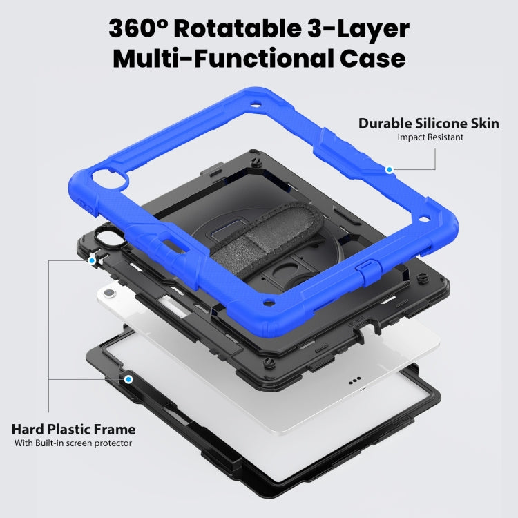 For iPad Air 13 2025 / 2024 Turntable Holder Silicone Hybrid PC Tablet Case with Shoulder Strap(Black + Dark Blue) - free shipping - PMC TechLife - Order now!