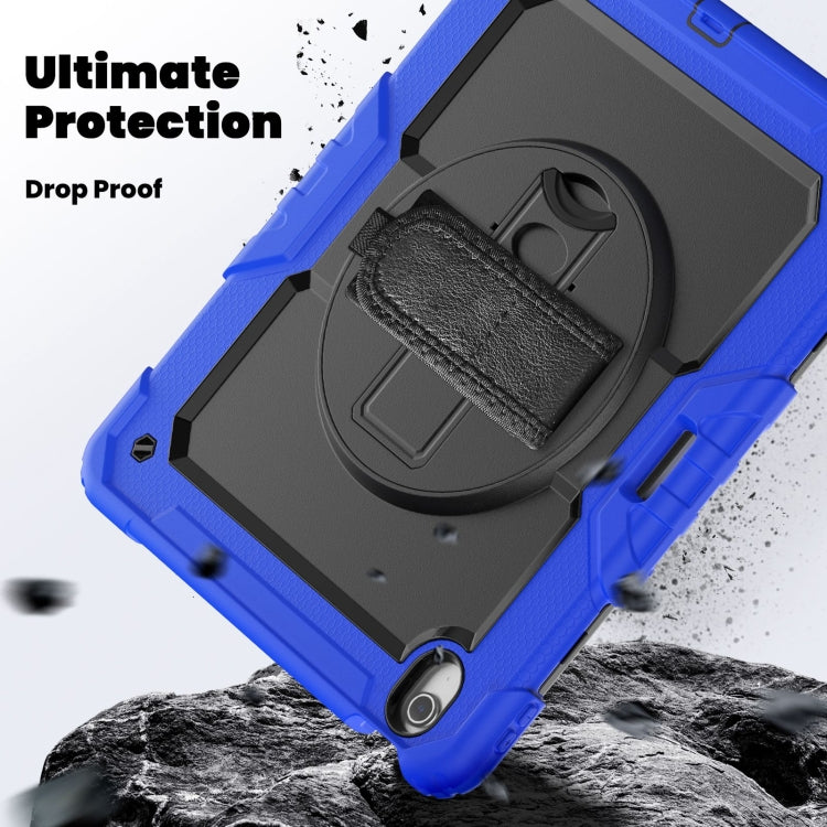 For iPad Air 13 2025 / 2024 Turntable Holder Silicone Hybrid PC Tablet Case with Shoulder Strap(Black + Dark Blue) - free shipping - PMC TechLife - Order now!