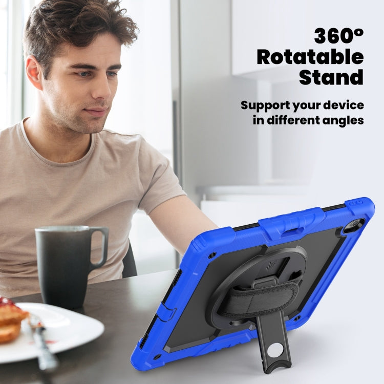 For iPad Air 13 2025 / 2024 Turntable Holder Silicone Hybrid PC Tablet Case with Shoulder Strap(Black + Dark Blue) - free shipping - PMC TechLife - Order now!