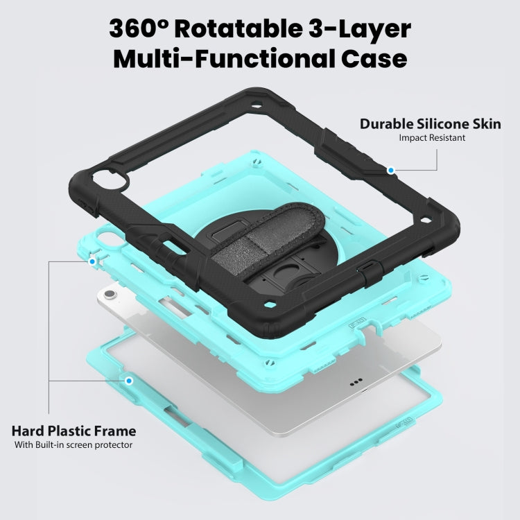 For iPad Air 13 2025 / 2024 Turntable Holder Silicone Hybrid PC Tablet Case with Shoulder Strap(Light Blue + Black) - free shipping - PMC TechLife - Order now!