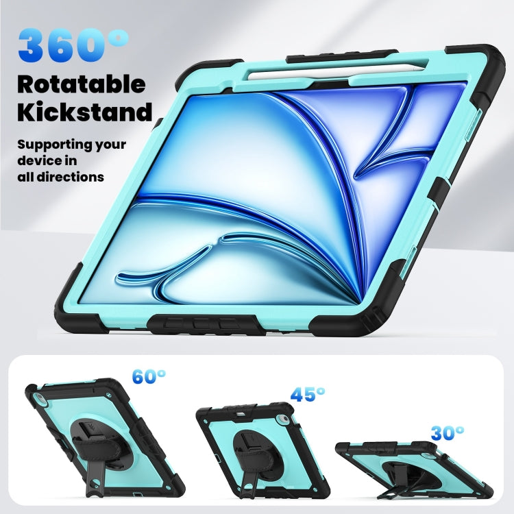 For iPad Air 13 2025 / 2024 Turntable Holder Silicone Hybrid PC Tablet Case with Shoulder Strap(Light Blue + Black) - free shipping - PMC TechLife - Order now!