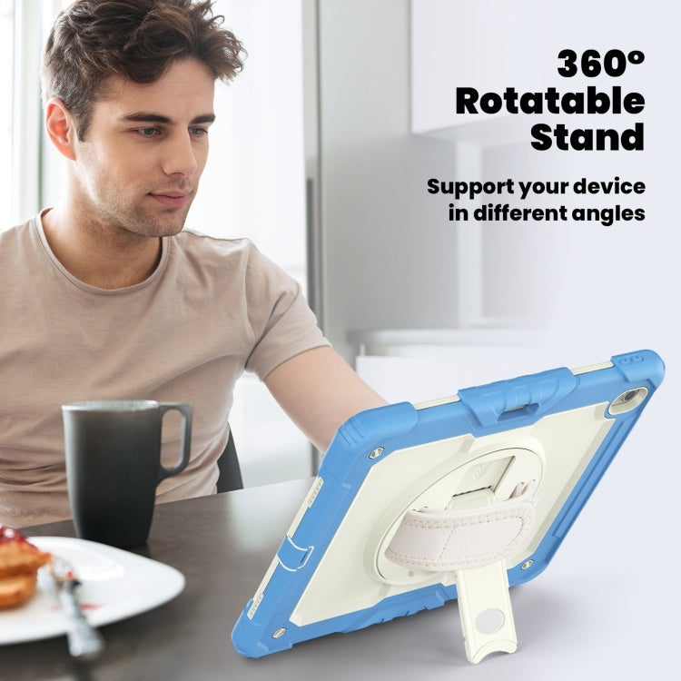 For iPad Air 13 2025 / 2024 Turntable Holder Silicone Hybrid PC Tablet Case with Shoulder Strap(Beige + Cyan-blue) - free shipping - PMC TechLife - Order now!