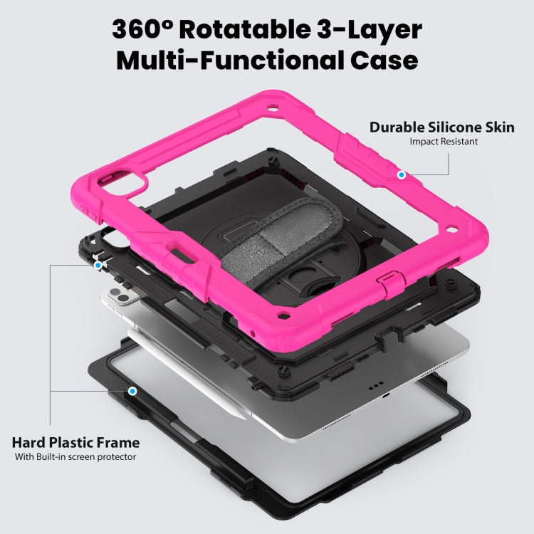 For iPad Pro 13 2024 Silicone Hybrid PC Tablet Case with Shoulder Strap(Black + Rose Red) - iPad Pro 13 2024 Cases by PMC TechLife | Online Shopping South Africa | PMC TechLife | Buy Now Pay Later Mobicred