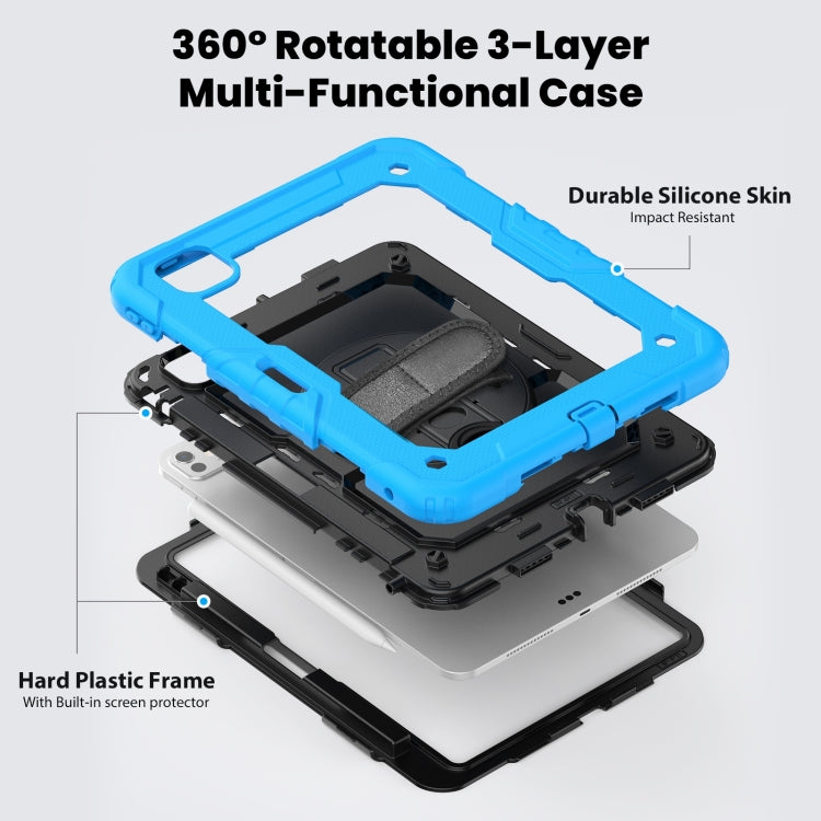 For iPad Pro 11 2024 Silicone Hybrid PC Tablet Case with Shoulder Strap(Black + Light Blue) - iPad Pro 11 2024 Cases by PMC TechLife | Online Shopping South Africa | PMC TechLife | Buy Now Pay Later Mobicred