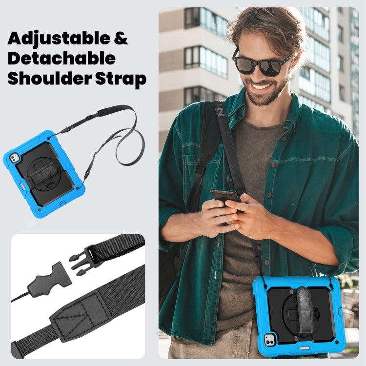For iPad Pro 11 2024 Silicone Hybrid PC Tablet Case with Shoulder Strap(Black + Light Blue) - iPad Pro 11 2024 Cases by PMC TechLife | Online Shopping South Africa | PMC TechLife | Buy Now Pay Later Mobicred