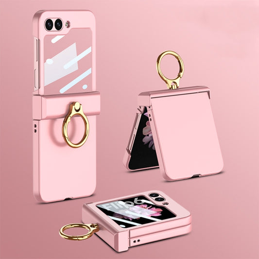 For Samsung Galaxy Z Flip6 GKK Integrated Ultra-thin Hinge Full Coverage Phone Case with Ring(Pink) - Galaxy Z Flip6 5G Cases by GKK | Online Shopping South Africa | PMC Jewellery | Buy Now Pay Later Mobicred