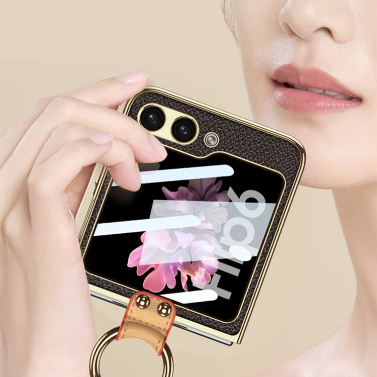 For Samsung Galaxy Z Flip6 GKK Integrated Electroplating Leather Phone Case with Ring/Strap(Pink) - Galaxy Z Flip6 5G Cases by GKK | Online Shopping South Africa | PMC Jewellery | Buy Now Pay Later Mobicred