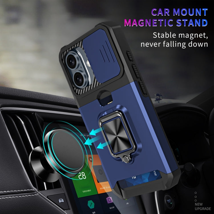 For iPhone 16 Camera Shield Card Slot PC+TPU Phone Case(Blue) - free shipping - PMC TechLife - Order now!