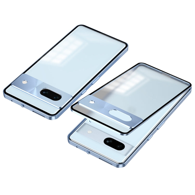 For Google Pixel 8a Snap Buckle Metal Frame Frosted Phone Case(Blue) - Google Cases by PMC TechLife | Online Shopping South Africa | PMC TechLife | Buy Now Pay Later Mobicred