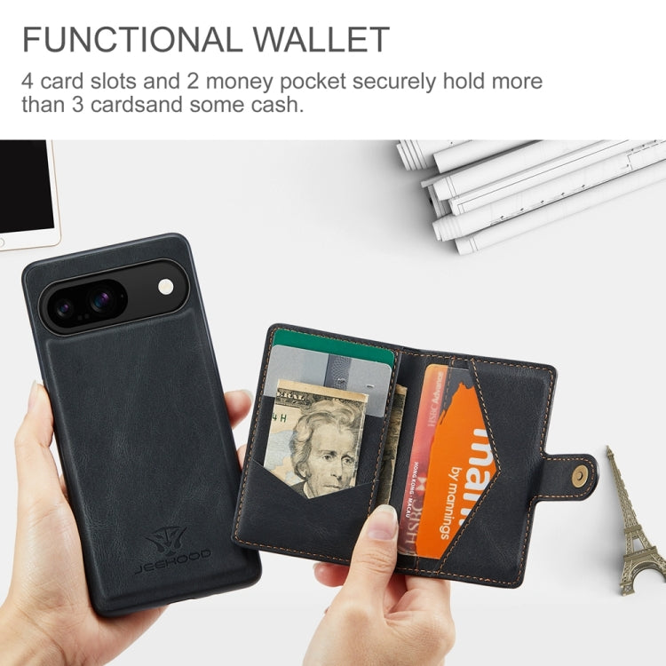 For Google Pixel 9 JEEHOOD J01 Retro Magnetic Detachable Wallet Phone Case(Black) - Google Cases by JEEHOOD | Online Shopping South Africa | PMC Jewellery | Buy Now Pay Later Mobicred