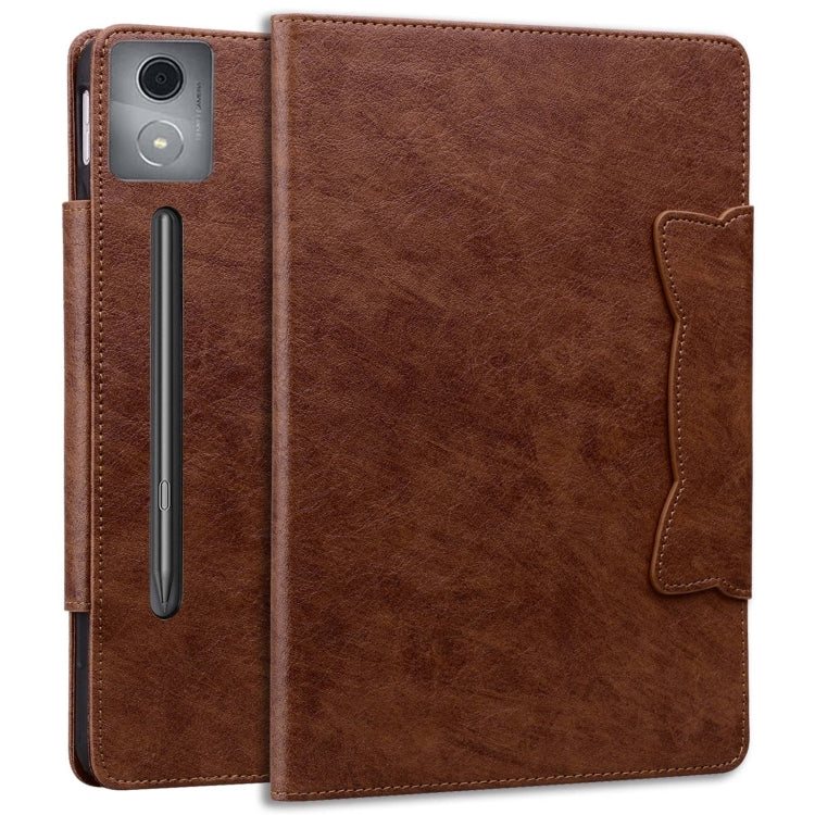 For Lenovo Xiaoxin Pad Pro 12.7 2025 Cat Buckle Leather Tablet Case(Brown) - Lenovo by PMC TechLife | Online Shopping South Africa | PMC TechLife | Buy Now Pay Later Mobicred