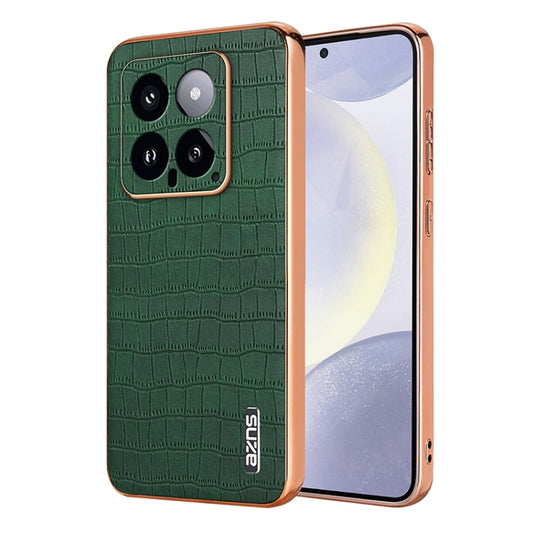 For Xiaomi 14 AZNS Electroplated Frame Crocodile Texture Full Coverage Phone Case(Green) - 14 Cases by AZNS | Online Shopping South Africa | PMC Jewellery | Buy Now Pay Later Mobicred