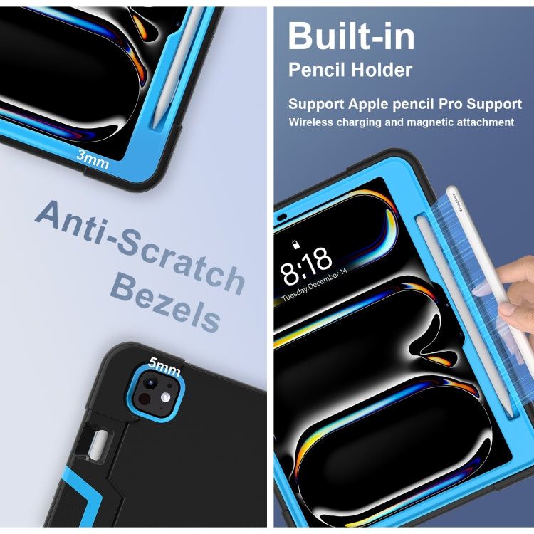For iPad Pro 11 2024 Contrast Color Silicone Acrylic PC Tablet Case with Holder(Black Blue) - iPad Pro 11 2024 Cases by PMC TechLife | Online Shopping South Africa | PMC TechLife | Buy Now Pay Later Mobicred