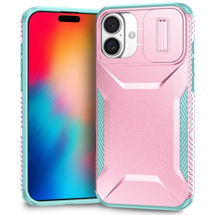 For iPhone 16 Plus Sliding Camshield Phone Case(Pink + Grey Green) - iPhone 16 Plus Cases by PMC Jewellery | Online Shopping South Africa | PMC Jewellery | Buy Now Pay Later Mobicred