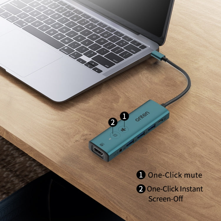 Onten UC123+ USB-C / Type-C to HDTV Multi-function HUB Docking Station with Button, Length:1.5m(Green) - USB HUB by Onten | Online Shopping South Africa | PMC Jewellery | Buy Now Pay Later Mobicred