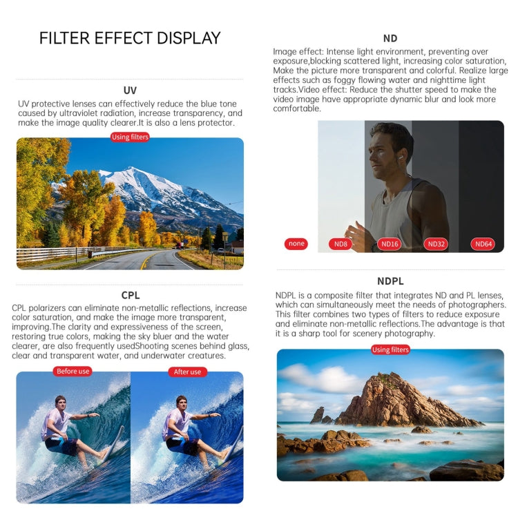 For DJI Osmo Action 4 JUNESTAR Threaded Camera Lens Filter, Filter:ND16PL - free shipping - PMC TechLife - Order now!
