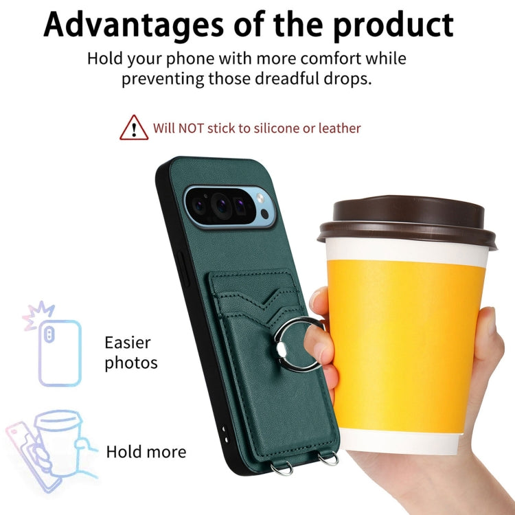 For Google Pixel 9 Pro XL R20 Crossbody Rope Ring Card Holder Phone Case(Green) - Google Cases by PMC TechLife | Online Shopping South Africa | PMC TechLife | Buy Now Pay Later Mobicred