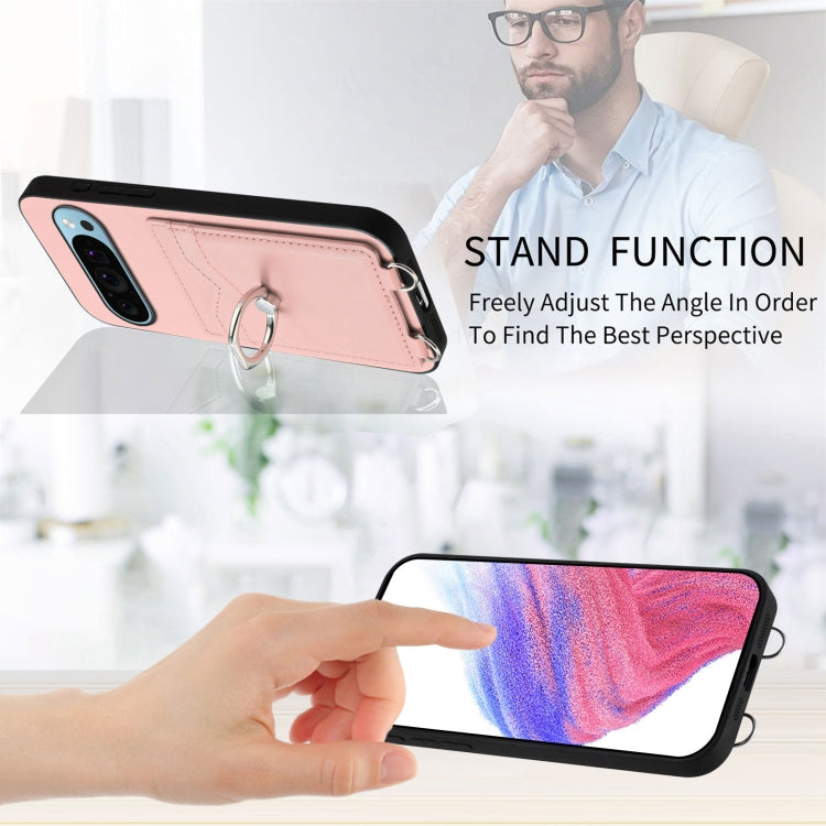 For Google Pixel 9 / 9 Pro R20 Crossbody Rope Ring Card Holder Phone Case(Pink) - Google Cases by PMC TechLife | Online Shopping South Africa | PMC TechLife | Buy Now Pay Later Mobicred