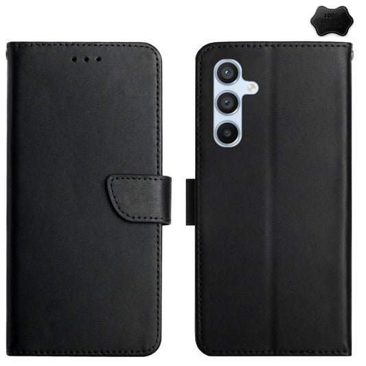 For Samsung Galaxy S24 FE HT02 Genuine Leather Fingerprint-proof Flip Phone Case(Black) - Galaxy S24 FE 5G Cases by PMC Jewellery | Online Shopping South Africa | PMC Jewellery | Buy Now Pay Later Mobicred