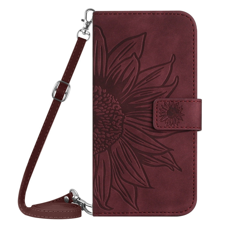 For Samsung Galaxy S25 5G Skin Feel Sun Flower Embossed Flip Leather Phone Case with Lanyard(Wine Red) - Galaxy S25 5G Cases by PMC Jewellery | Online Shopping South Africa | PMC Jewellery | Buy Now Pay Later Mobicred