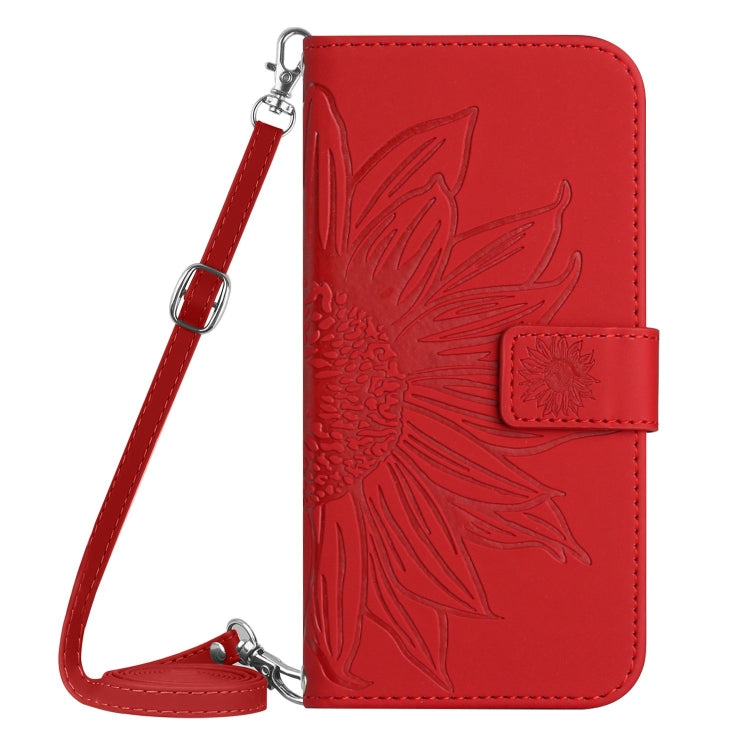 For Samsung Galaxy S25+ 5G Skin Feel Sun Flower Embossed Flip Leather Phone Case with Lanyard(Red) - Galaxy S25+ 5G Cases by PMC Jewellery | Online Shopping South Africa | PMC Jewellery | Buy Now Pay Later Mobicred