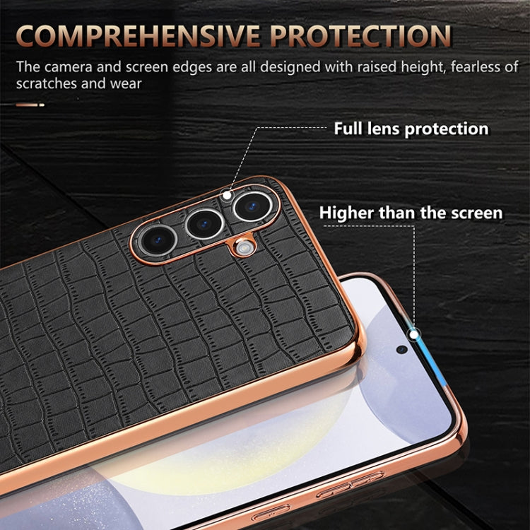 For Samsung Galaxy S25 5G AZNS Electroplated Frame Crocodile Texture Full Coverage Phone Case(Black) - free shipping - PMC Jewellery - Order now!