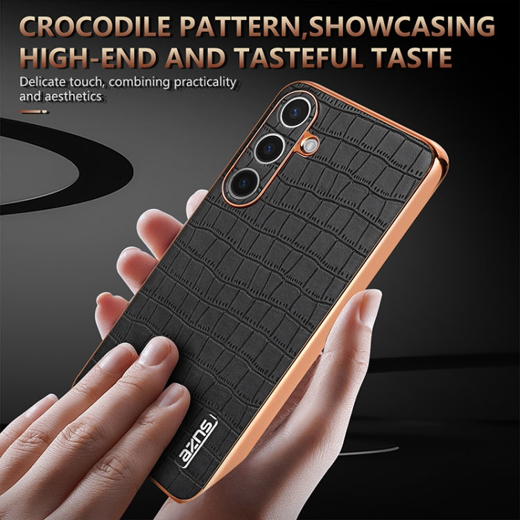 For Samsung Galaxy S25 5G AZNS Electroplated Frame Crocodile Texture Full Coverage Phone Case(Brown) - free shipping - PMC Jewellery - Order now!