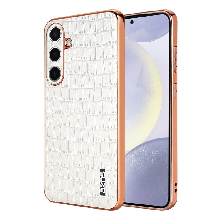 For Samsung Galaxy S25+ 5G AZNS Electroplated Frame Crocodile Texture Full Coverage Phone Case(White) - free shipping - PMC Jewellery - Order now!