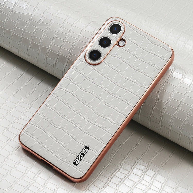 For Samsung Galaxy S25+ 5G AZNS Electroplated Frame Crocodile Texture Full Coverage Phone Case(White) - free shipping - PMC Jewellery - Order now!