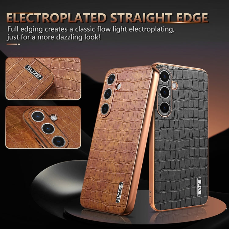 For Samsung Galaxy S25+ 5G AZNS Electroplated Frame Crocodile Texture Full Coverage Phone Case(White) - free shipping - PMC Jewellery - Order now!