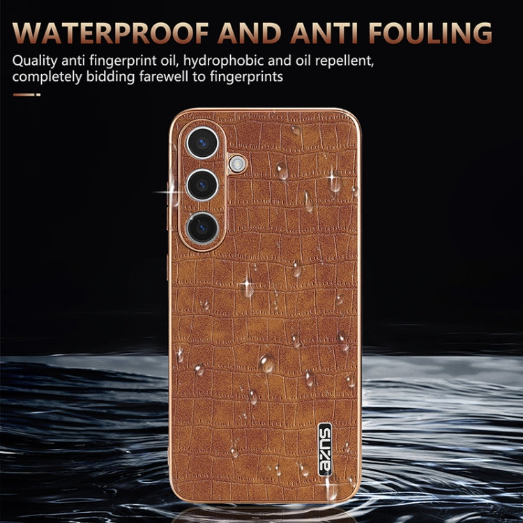 For Samsung Galaxy S25+ 5G AZNS Electroplated Frame Crocodile Texture Full Coverage Phone Case(White) - free shipping - PMC Jewellery - Order now!