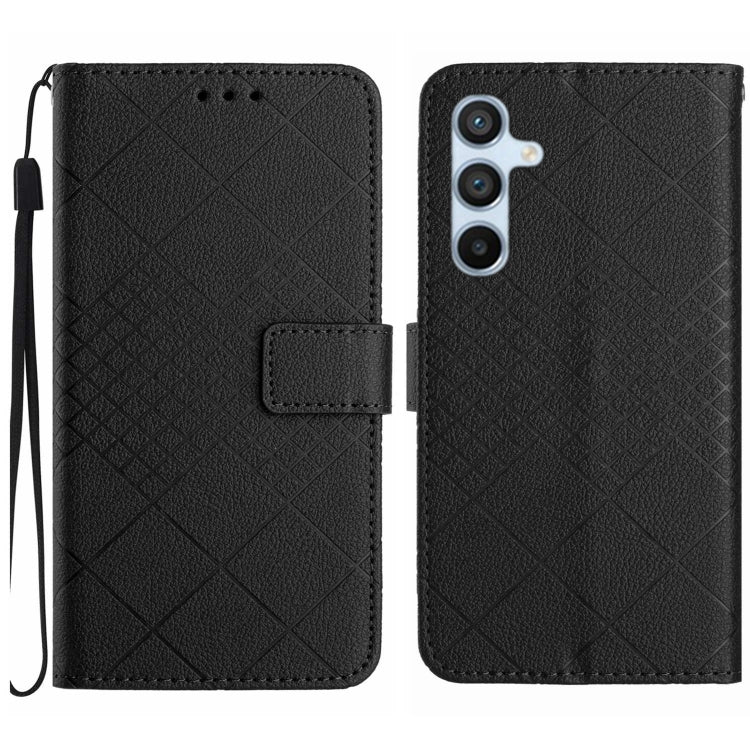 For Samsung Galaxy S25 5G Rhombic Grid Texture Leather Phone Case(Black) - Galaxy S25 5G Cases by PMC Jewellery | Online Shopping South Africa | PMC Jewellery | Buy Now Pay Later Mobicred