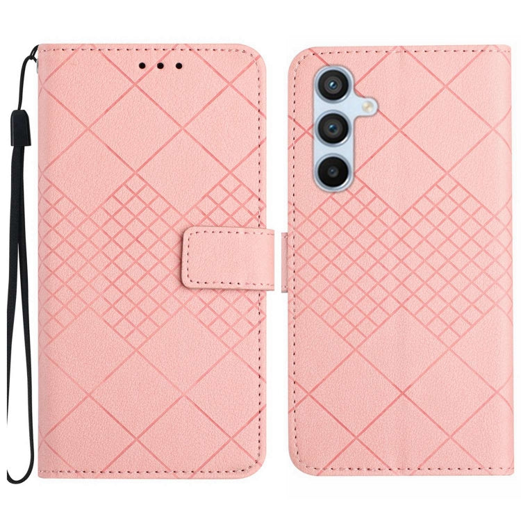 For Samsung Galaxy S25+ 5G Rhombic Grid Texture Leather Phone Case(Pink) - Galaxy S25+ 5G Cases by PMC Jewellery | Online Shopping South Africa | PMC Jewellery | Buy Now Pay Later Mobicred